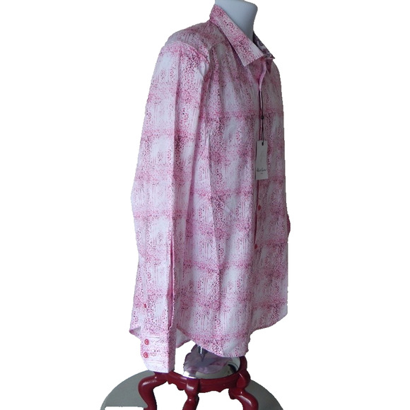 Robert Graham DREAMWER Button Front Long Sleeve Shirt Pink Abstract Men LRG NWT - Picture 3 of 9